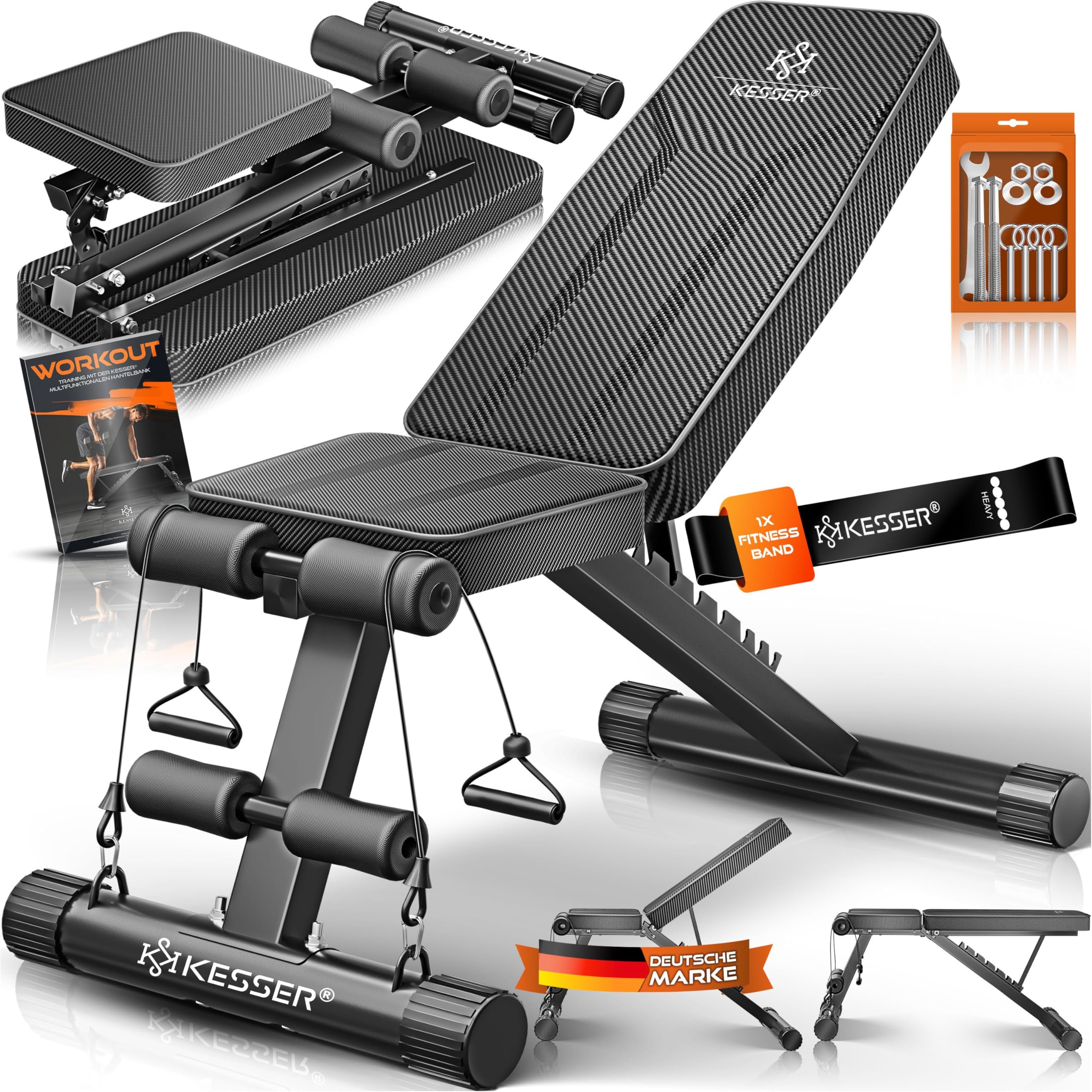 KESSERยฎ Klappbare Hantelbank Multifunktionale Trainingsbank mit Rรผckenlehne 500kg Belastbarkeit | verstellbare Bank Fitnessgerรคt zum Bankdrรผcken | Ganzkรถrpertraining Schrรคgbank fรผr Fitness & Training