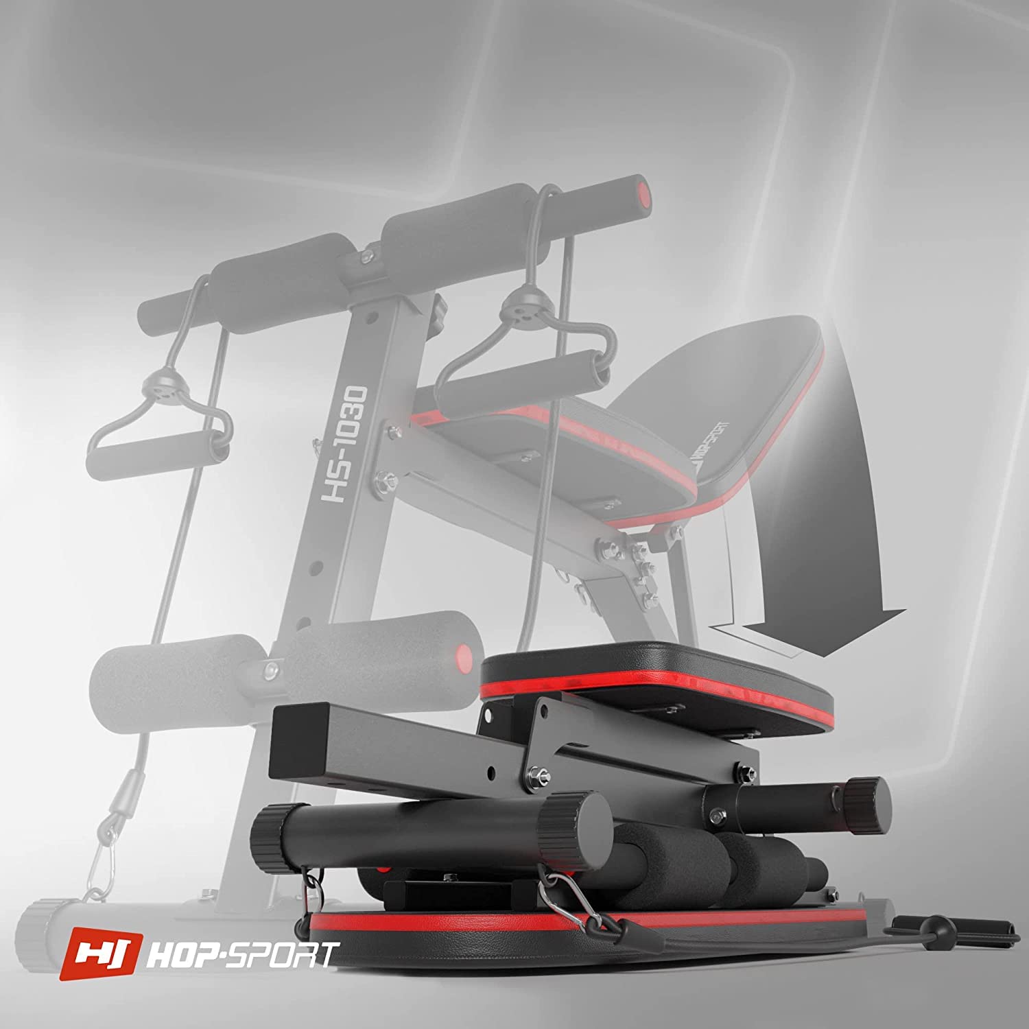 Hop-Sport Hantelbank, Klappbare Trainingsbank mit Beinfixierung, 6-fach Verstellbare Rückenlehne, Inkl. Expanderseile, Fitnessgeräte für Zuhause, 220 kg Max. Belastbarkeit