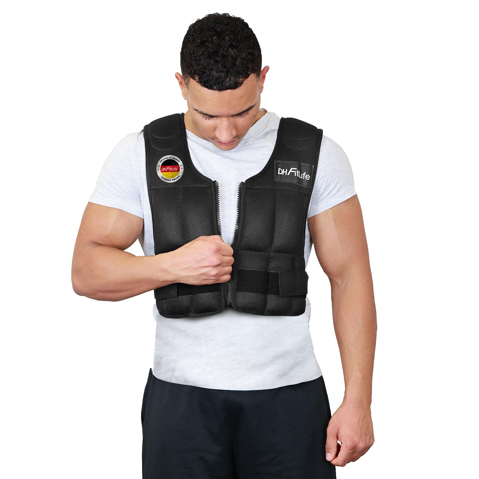 DH FitLife Verstellbare Gewichtsweste 10/20/30KG zum Muskelaufbau u. Krafttraining | Weighted Vest | Laufweste Damen Herren | Fitness Trainingsweste (Schwarz-10kg)