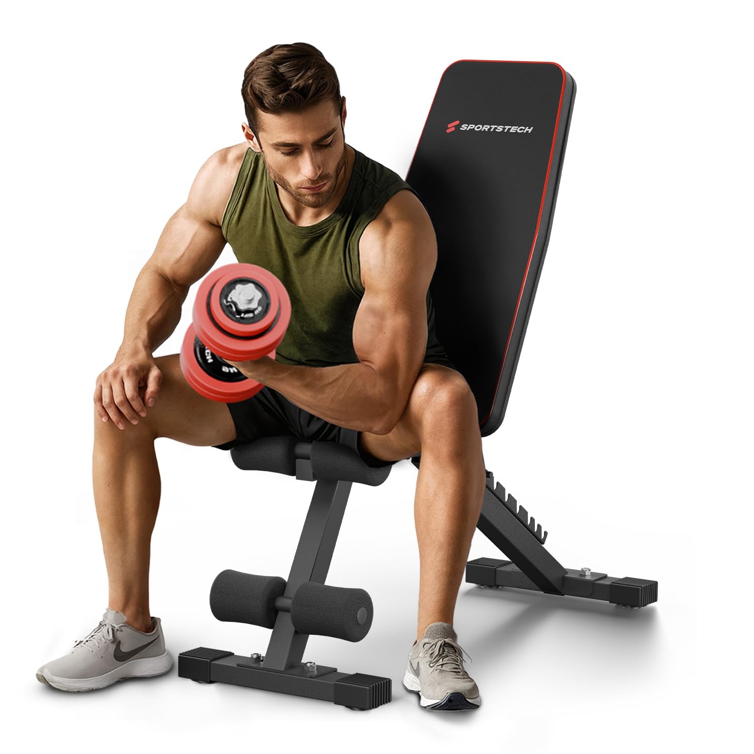 Sportstech BRT250 Hantelbank klappbar & verstellbar – Multifunktionale Fitnessbank für zuhause, 7 in 1 Schrägbank & Trainingsbank für Ganzkörpertraining, kompakt faltbar, bis 300 kg belastbar