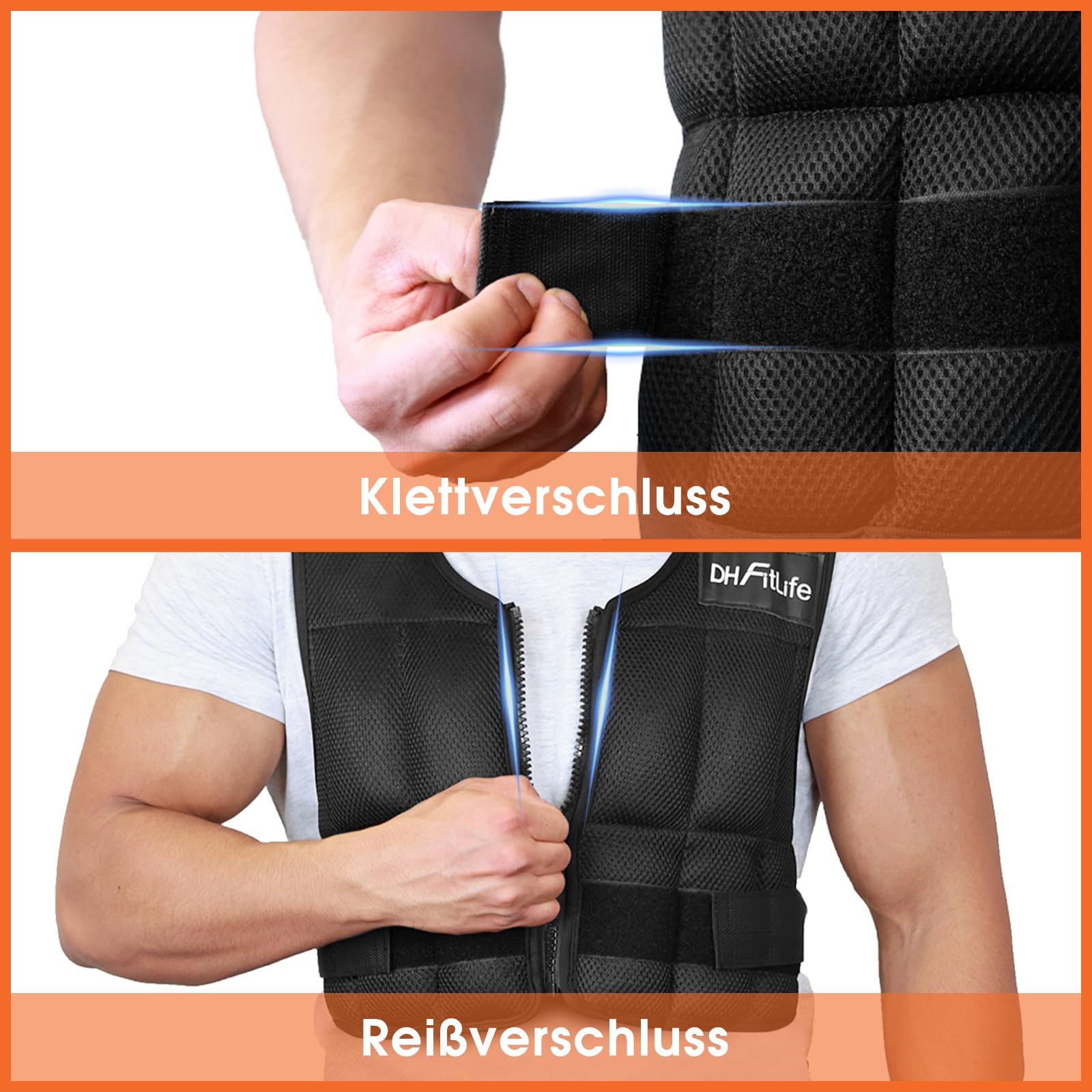 DH FitLife Verstellbare Gewichtsweste 10/20/30KG zum Muskelaufbau u. Krafttraining | Weighted Vest | Laufweste Damen Herren | Fitness Trainingsweste (Schwarz-10kg)