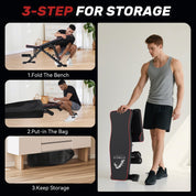 Dskeuzeew Hantelbank klappbare Multifunktion mit Widerstandsband und Aufbewahrungstasche, Trainingsbank Schrägbank mit 7-Fach Verstellbarer Rückenlehne 300kg