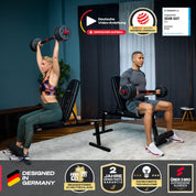 Sportstech BRT500 Hantelbank für Zuhause, 17-fach verstellbar, Schräg- und Flachbank, mit Beincurler, klappbar, Liegestützgriffe, 300 kg belastbar, Ganzkörper-Workout, Multifunktions Fitnessbank