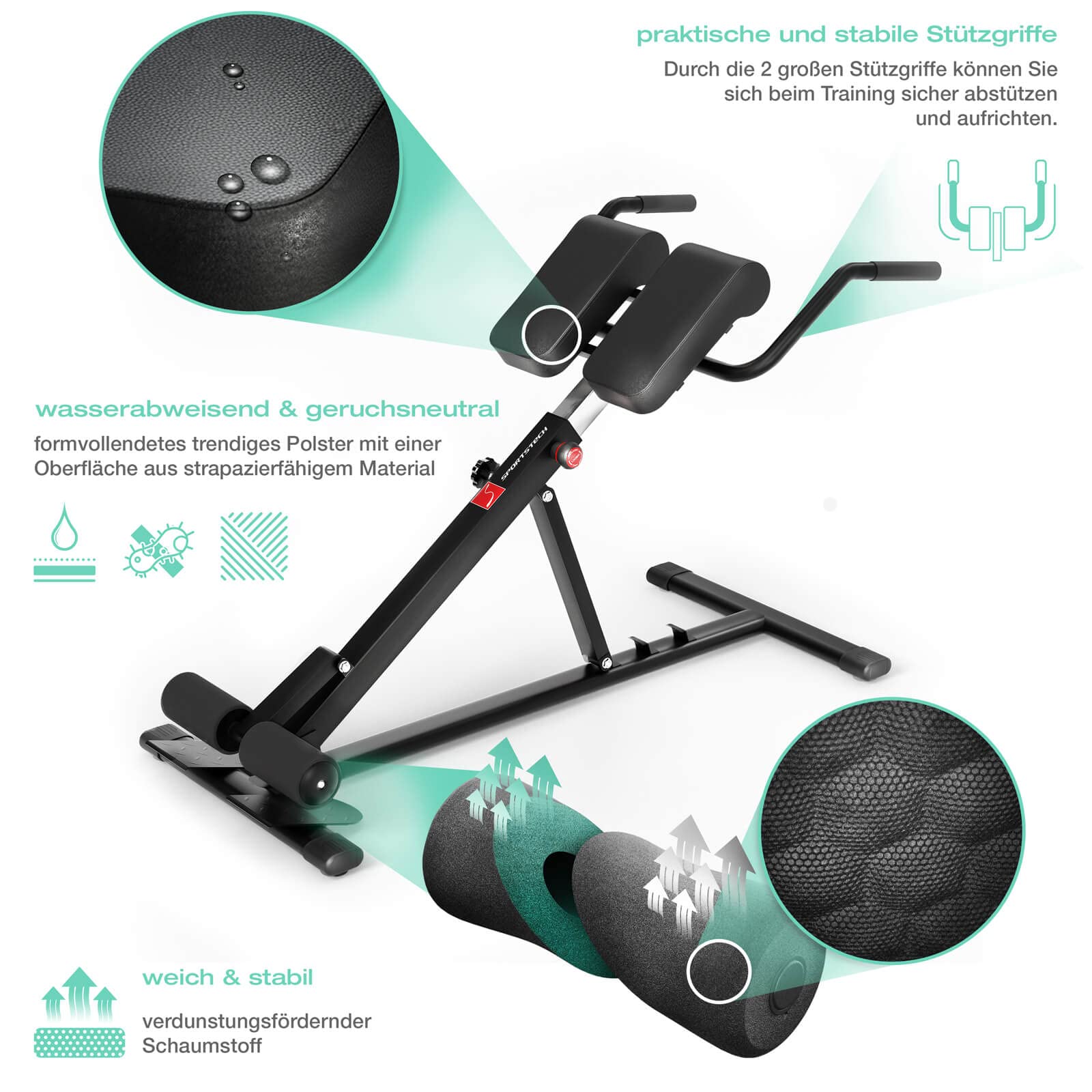 Sportstech 6in1 Bauch- und Rückentrainer für zuhause, Multifunktion Hantelbank verstellbar, training bench press bank, Deutsche Qualitätsmarke, Bauch Beine Po Sit Up bank für Home (BRT150 schwarz)