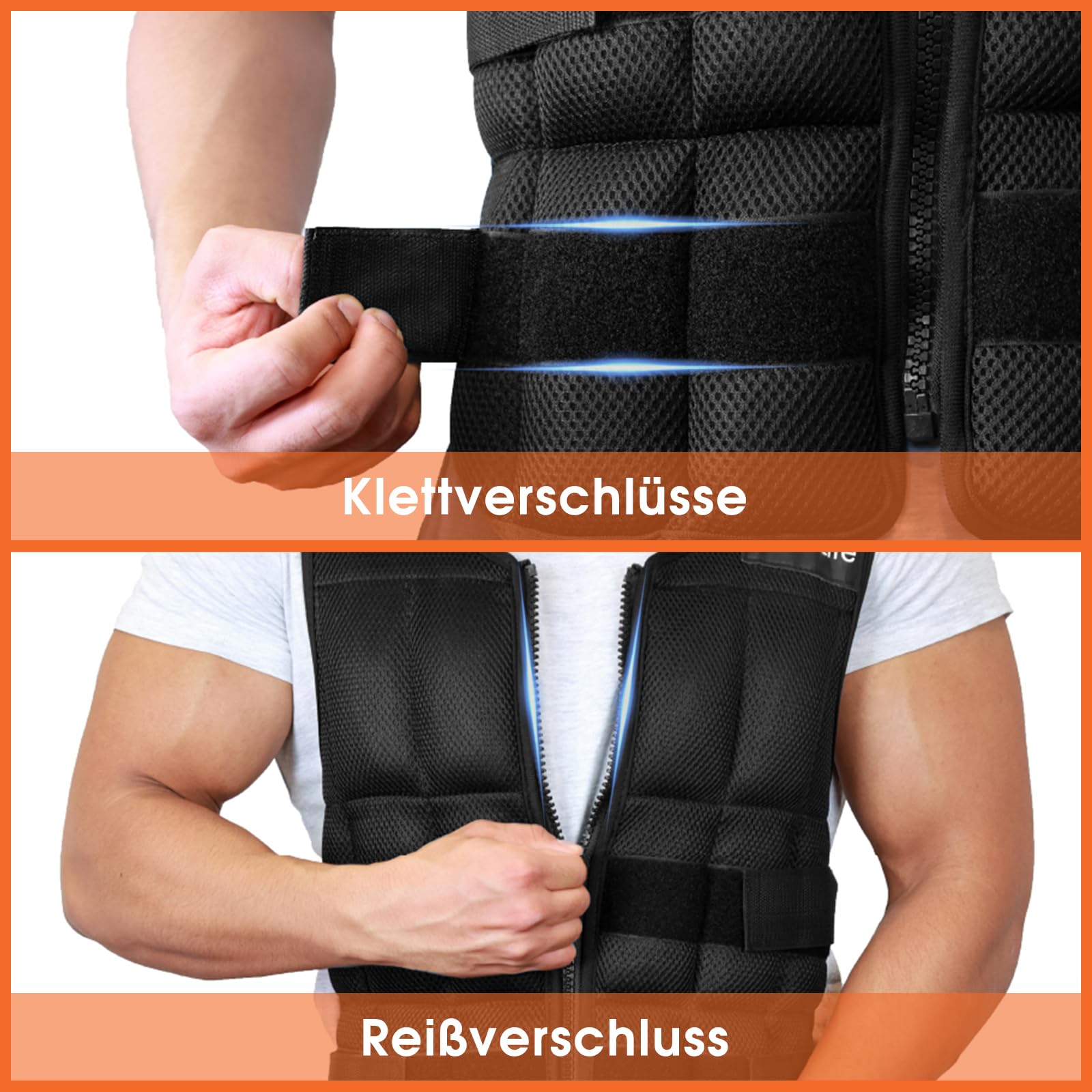 DH FitLife Verstellbare Gewichtsweste 10/20/30KG zum Muskelaufbau u. Krafttraining | Weighted Vest | Laufweste Damen Herren | Fitness Trainingsweste (Schwarz-30kg)