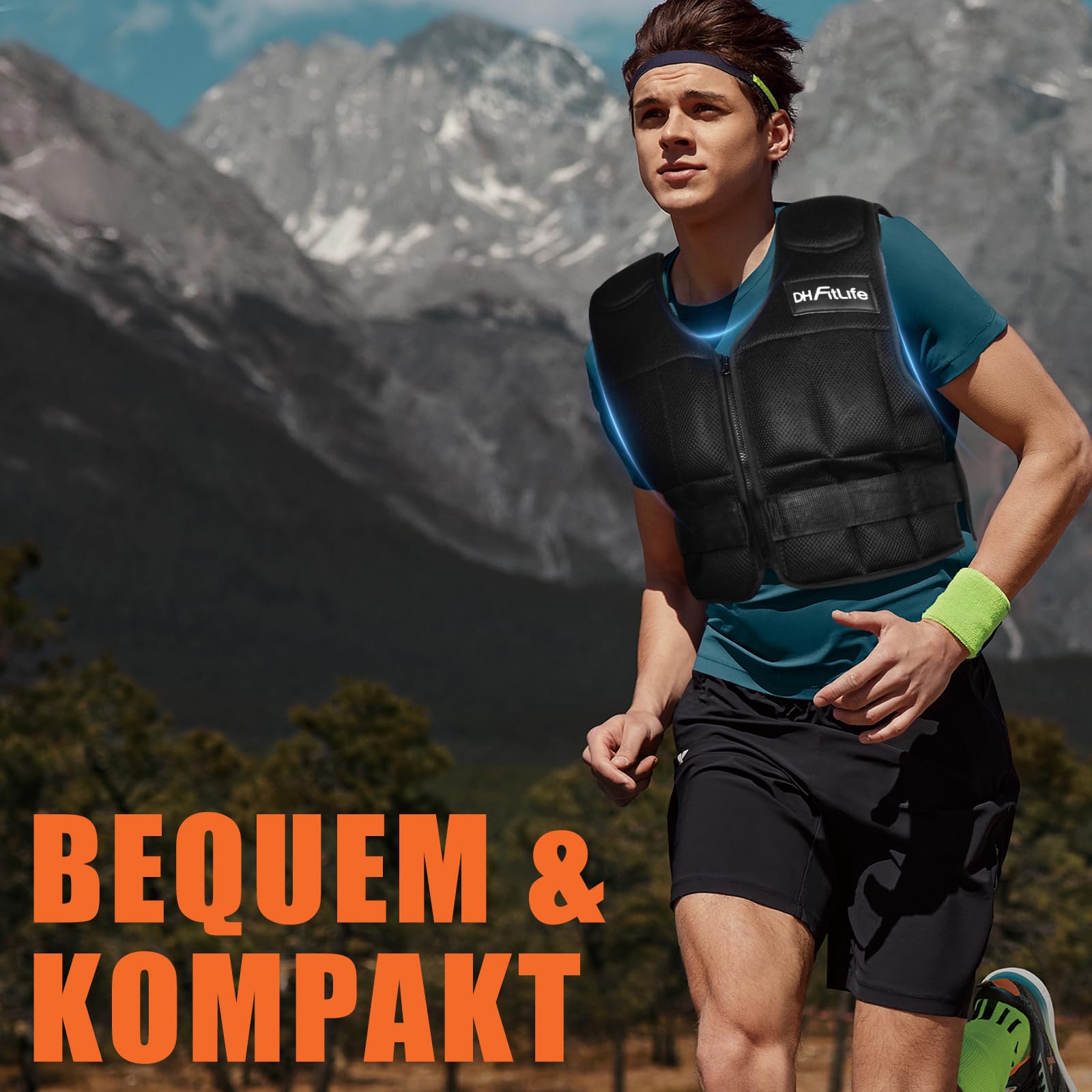DH FitLife Verstellbare Gewichtsweste 10/20/30KG zum Muskelaufbau u. Krafttraining | Weighted Vest | Laufweste Damen Herren | Fitness Trainingsweste (Schwarz-10kg)