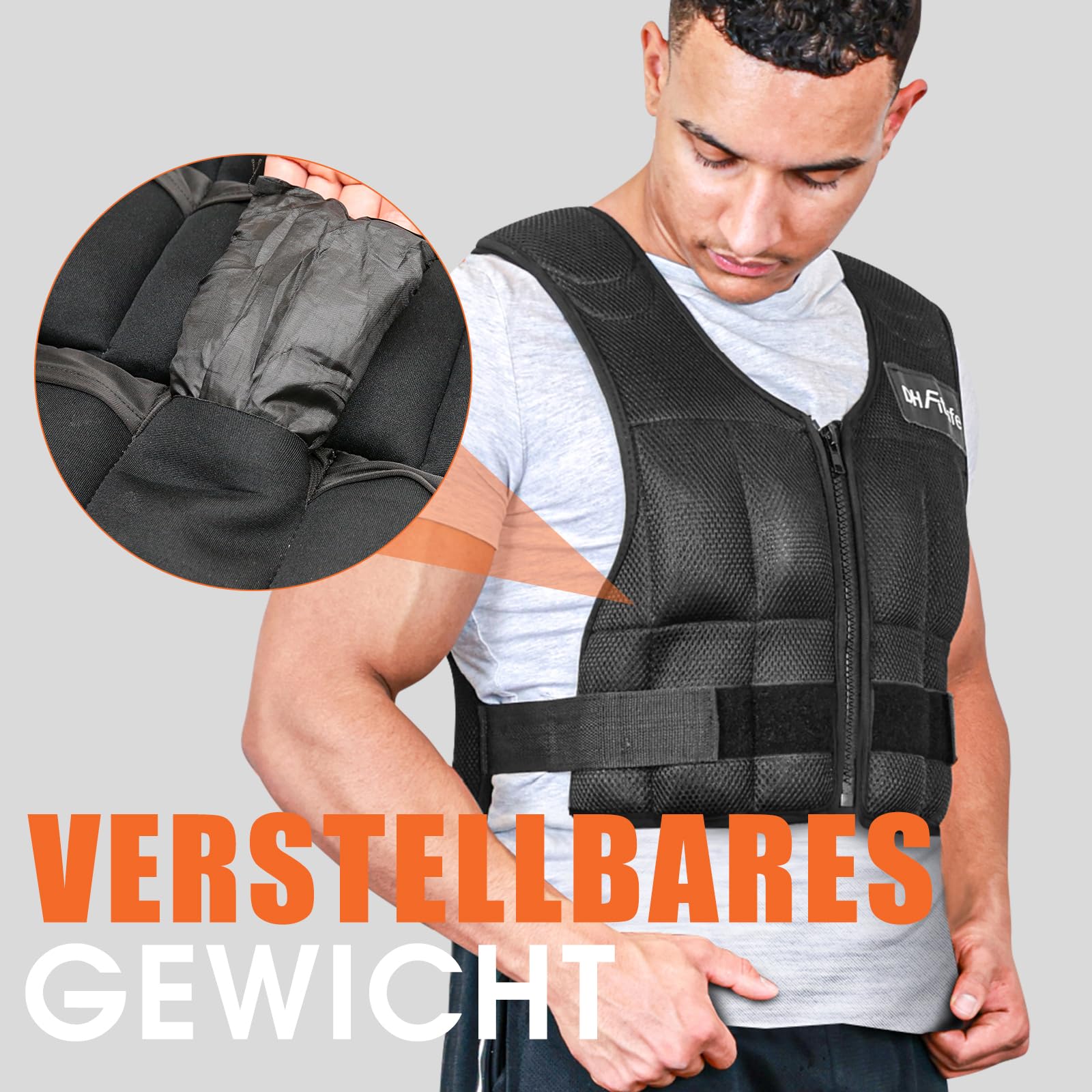 DH FitLife Verstellbare Gewichtsweste 10/20/30KG zum Muskelaufbau u. Krafttraining | Weighted Vest | Laufweste Damen Herren | Fitness Trainingsweste (Schwarz-10kg)
