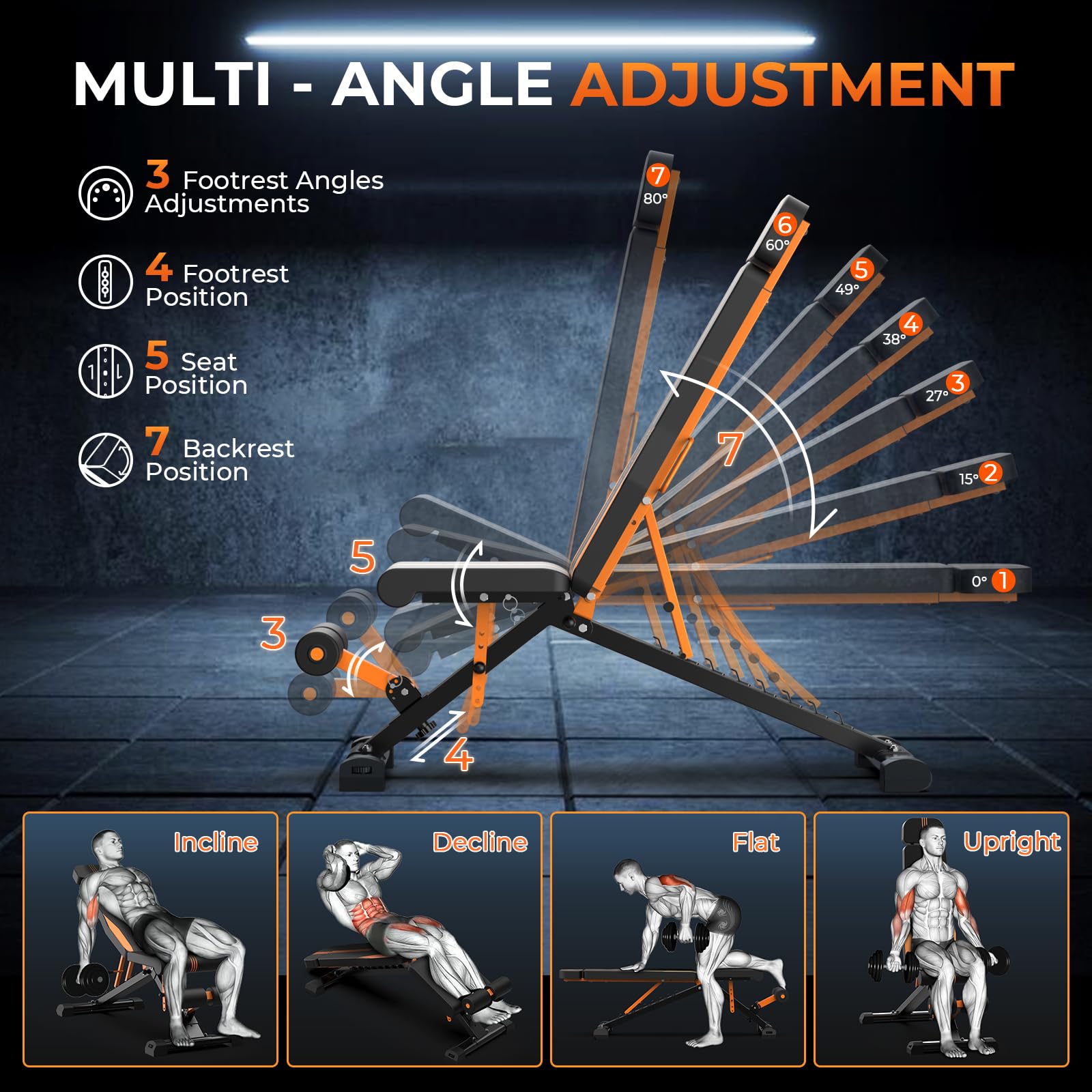 400KG hantelbank klappbar - Bonvork Trainingsbank mit 80 * 40MM robustem Stahl, schrägbank für Fitnessstudio zu Hause, verstellbar, Flach Rückgang Bankdrücken Bank für den gesamten Körper