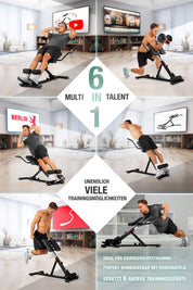 Sportstech 6in1 Bauch- und Rückentrainer für zuhause, Multifunktion Hantelbank verstellbar, training bench press bank, Deutsche Qualitätsmarke, Bauch Beine Po Sit Up bank für Home (BRT150 schwarz)