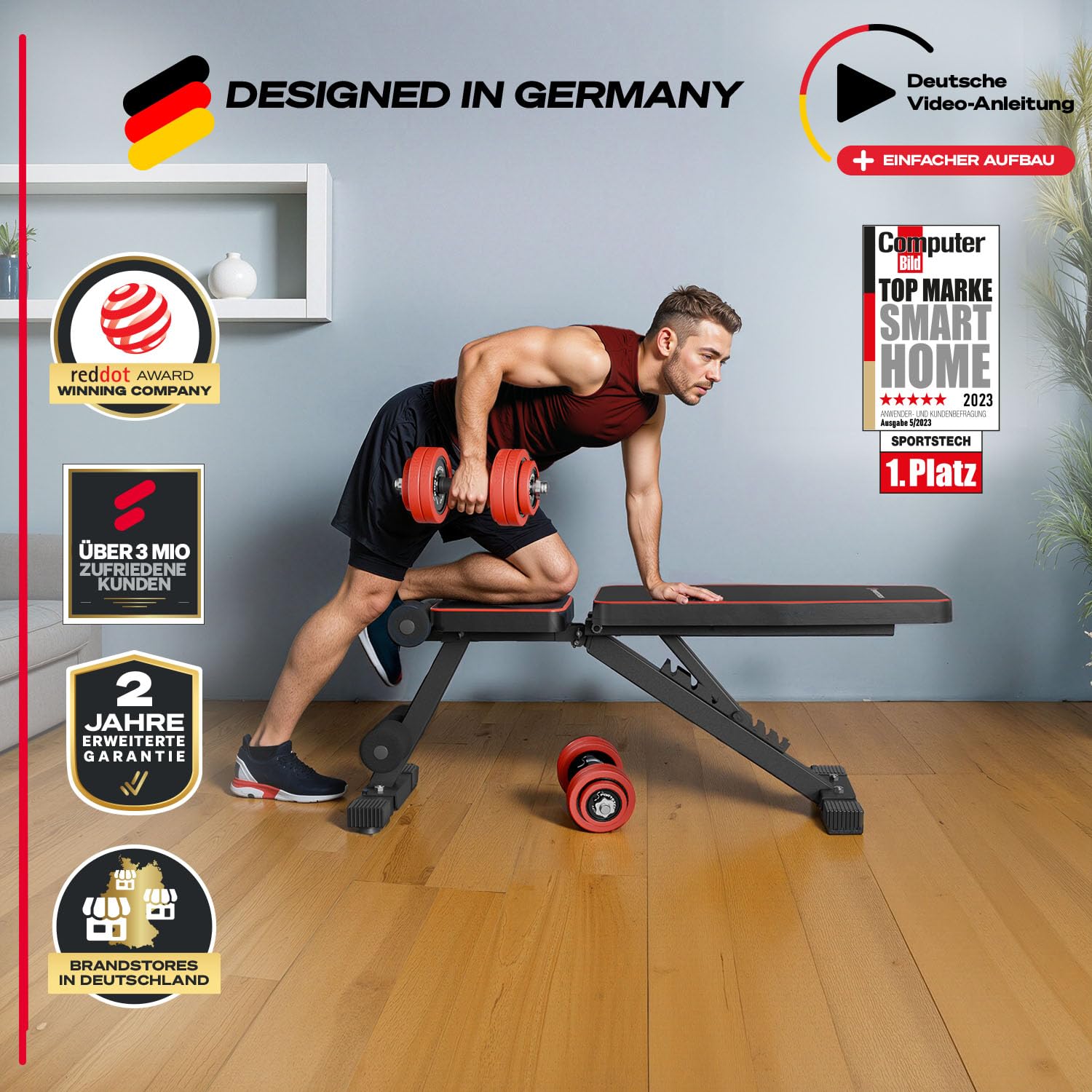 Sportstech BRT250 Hantelbank klappbar & verstellbar – Multifunktionale Fitnessbank für zuhause, 7 in 1 Schrägbank & Trainingsbank für Ganzkörpertraining, kompakt faltbar, bis 300 kg belastbar