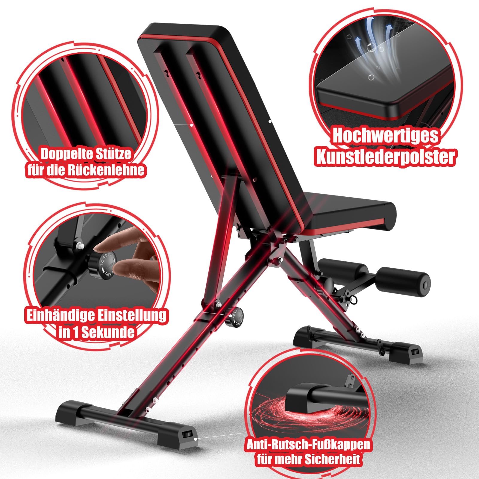 DH FitLife Hantelbank klappbar verstellbar, Schrägbank Flachbank für Bankdrücken Rückentrainer u. Bauchtrainer, Trainingsbank Fitnessbank multifunktional für Fitness Krafttraining, Weight Bench