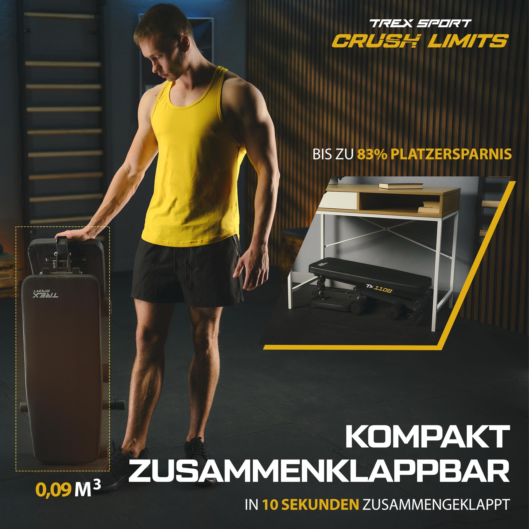 TREX SPORT TX-110B Hantelbank klappbar | Trainingsbank 7-fach verstellbare Rückenlehne | Flachbank & Schrägbank