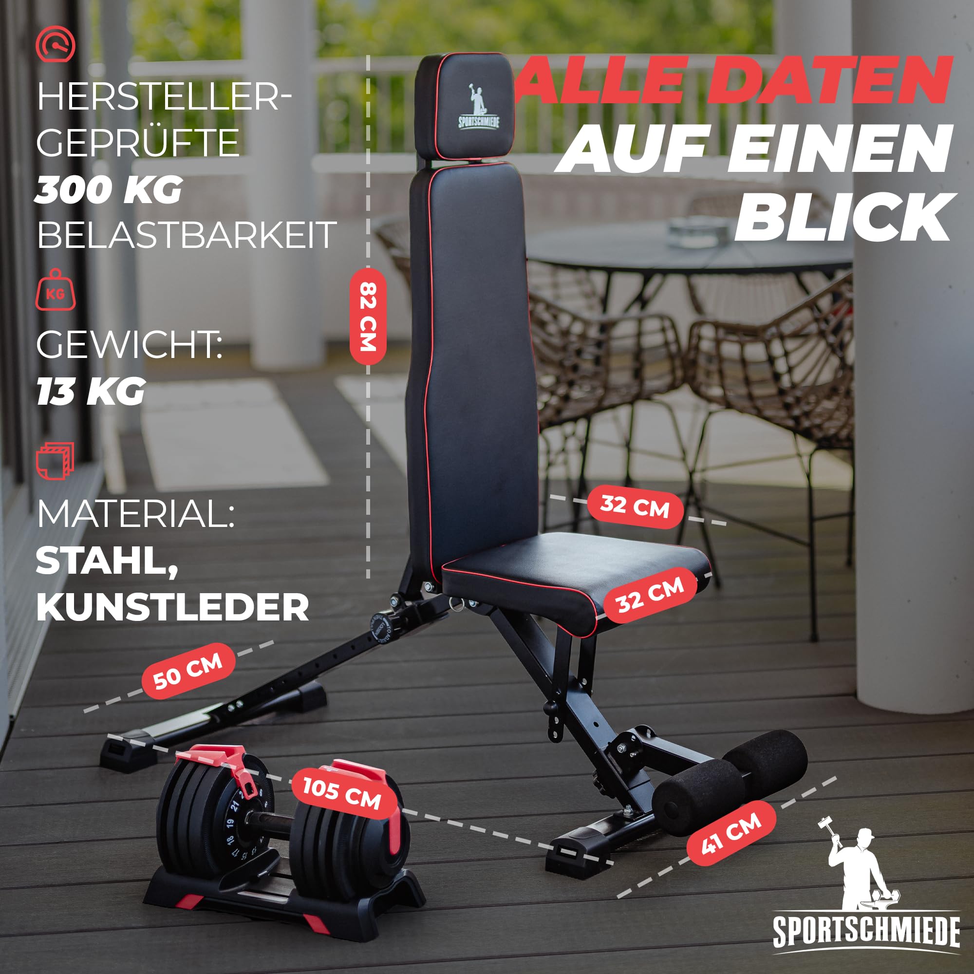 SPORTSCHMIEDE Hantelbank Klappbar Verstellbar, Multifunktions Trainingsbank Schrägbank, Sportgerät für zu Hause, Bench, Fitnessbank - Bankdrücken Krafttraining Muskeltraining Kraftsport - JETZT NEU!