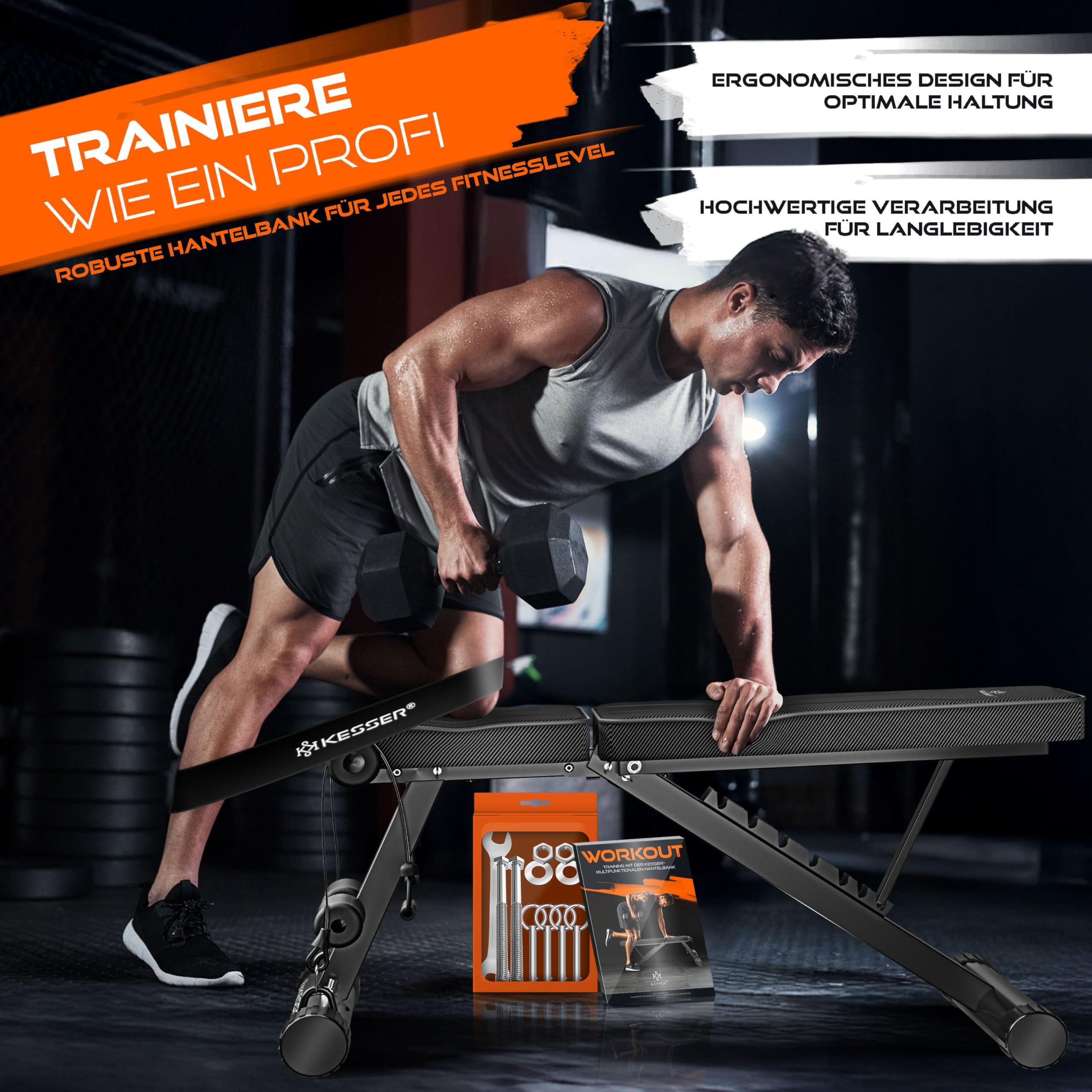 KESSER® Klappbare Hantelbank Multifunktionale Trainingsbank mit Rückenlehne 500kg Belastbarkeit | verstellbare Bank Fitnessgerät zum Bankdrücken | Ganzkörpertraining Schrägbank für Fitness & Training
