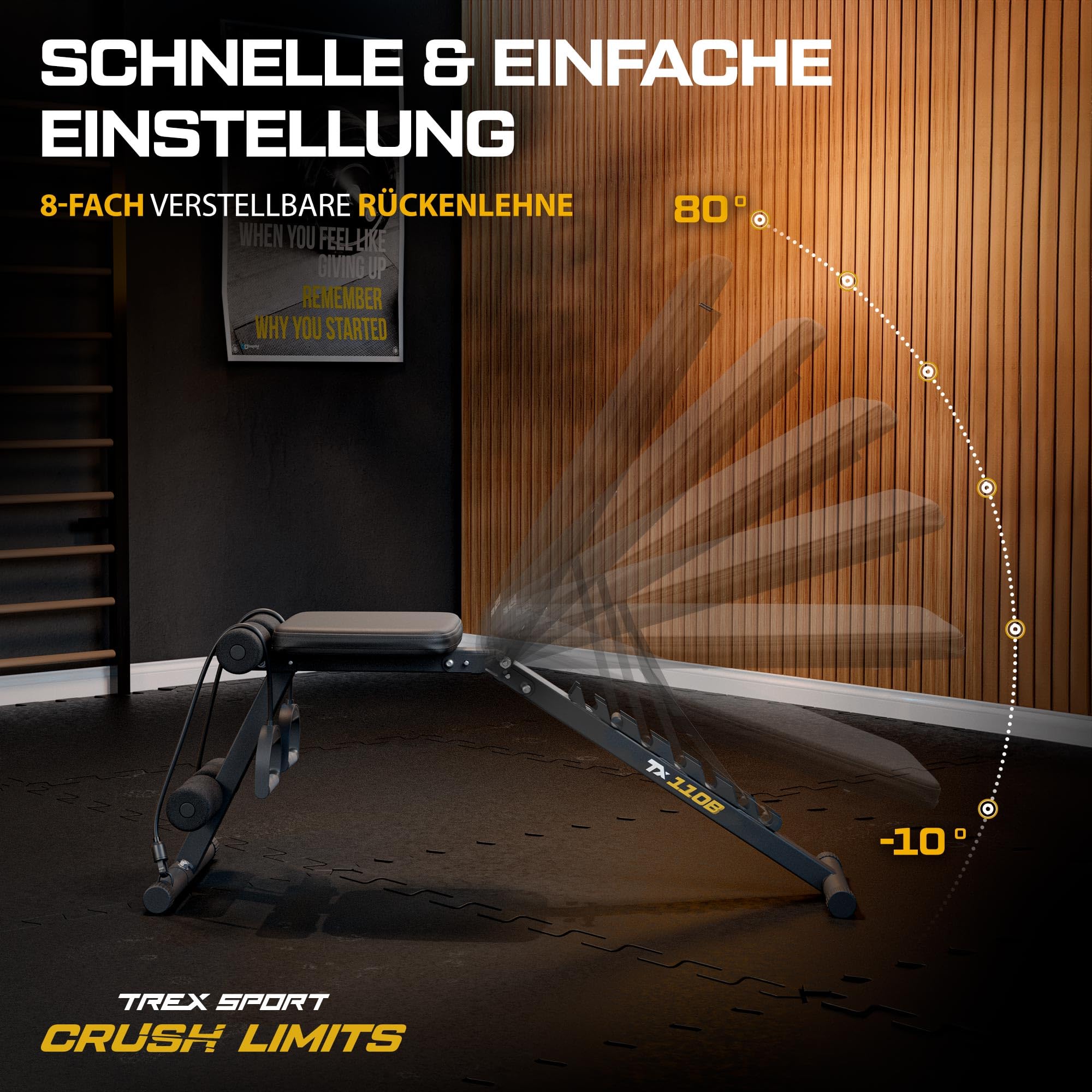 TREX SPORT TX-110B Hantelbank klappbar | Trainingsbank 7-fach verstellbare Rückenlehne | Flachbank & Schrägbank