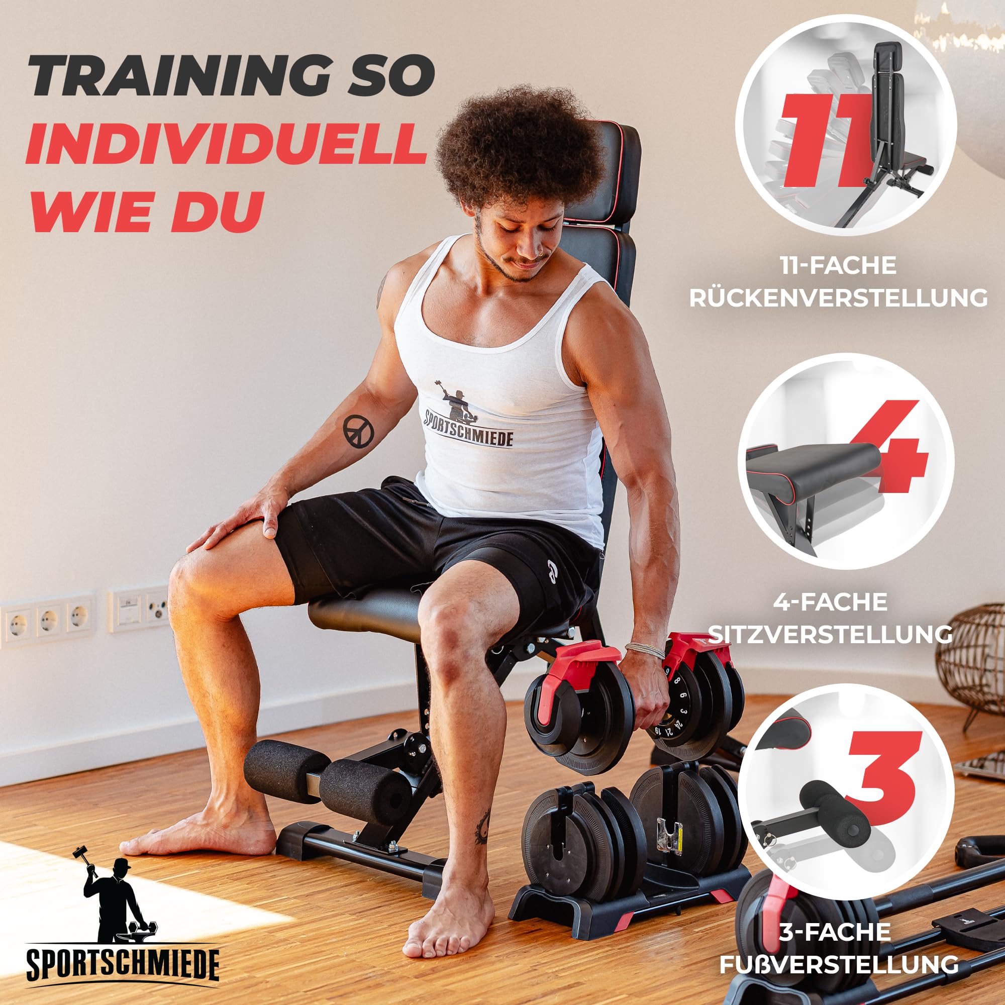 SPORTSCHMIEDE Hantelbank Klappbar Verstellbar, Multifunktions Trainingsbank Schrägbank, Sportgerät für zu Hause, Bench, Fitnessbank - Bankdrücken Krafttraining Muskeltraining Kraftsport - JETZT NEU!