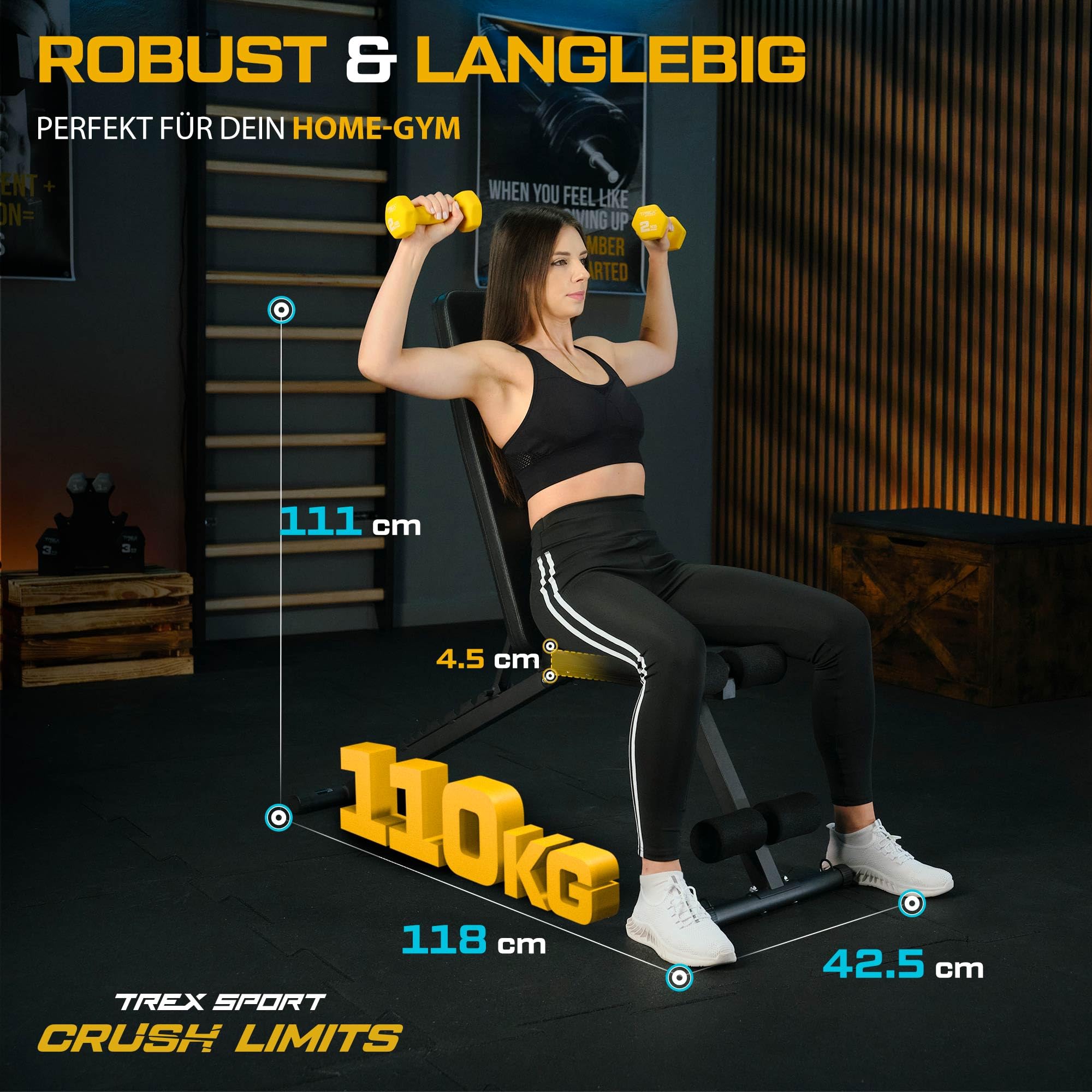 TREX SPORT TX-110B Hantelbank klappbar | Trainingsbank 7-fach verstellbare Rückenlehne | Flachbank & Schrägbank