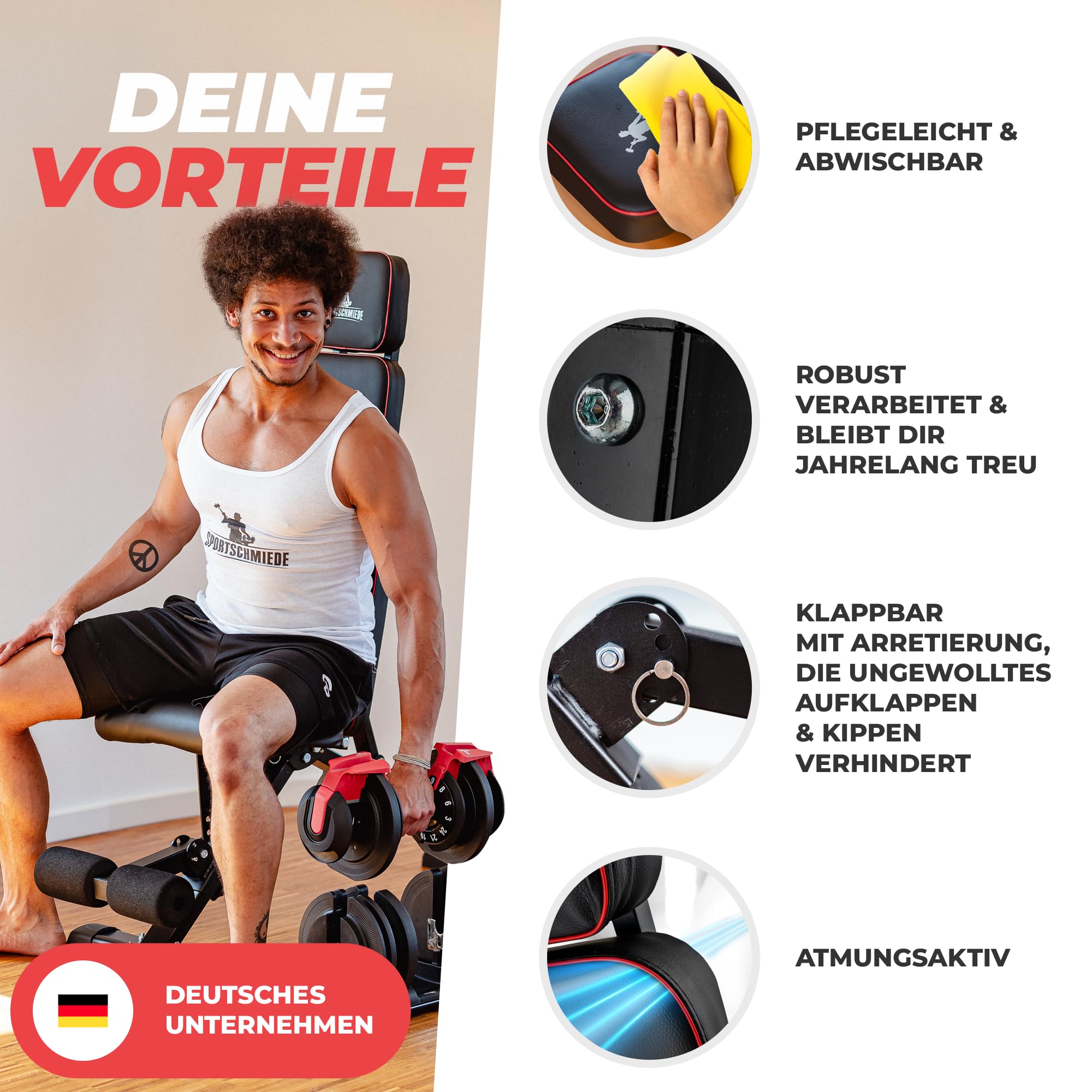 SPORTSCHMIEDE Hantelbank Klappbar Verstellbar, Multifunktions Trainingsbank Schrägbank, Sportgerät für zu Hause, Bench, Fitnessbank - Bankdrücken Krafttraining Muskeltraining Kraftsport - JETZT NEU!
