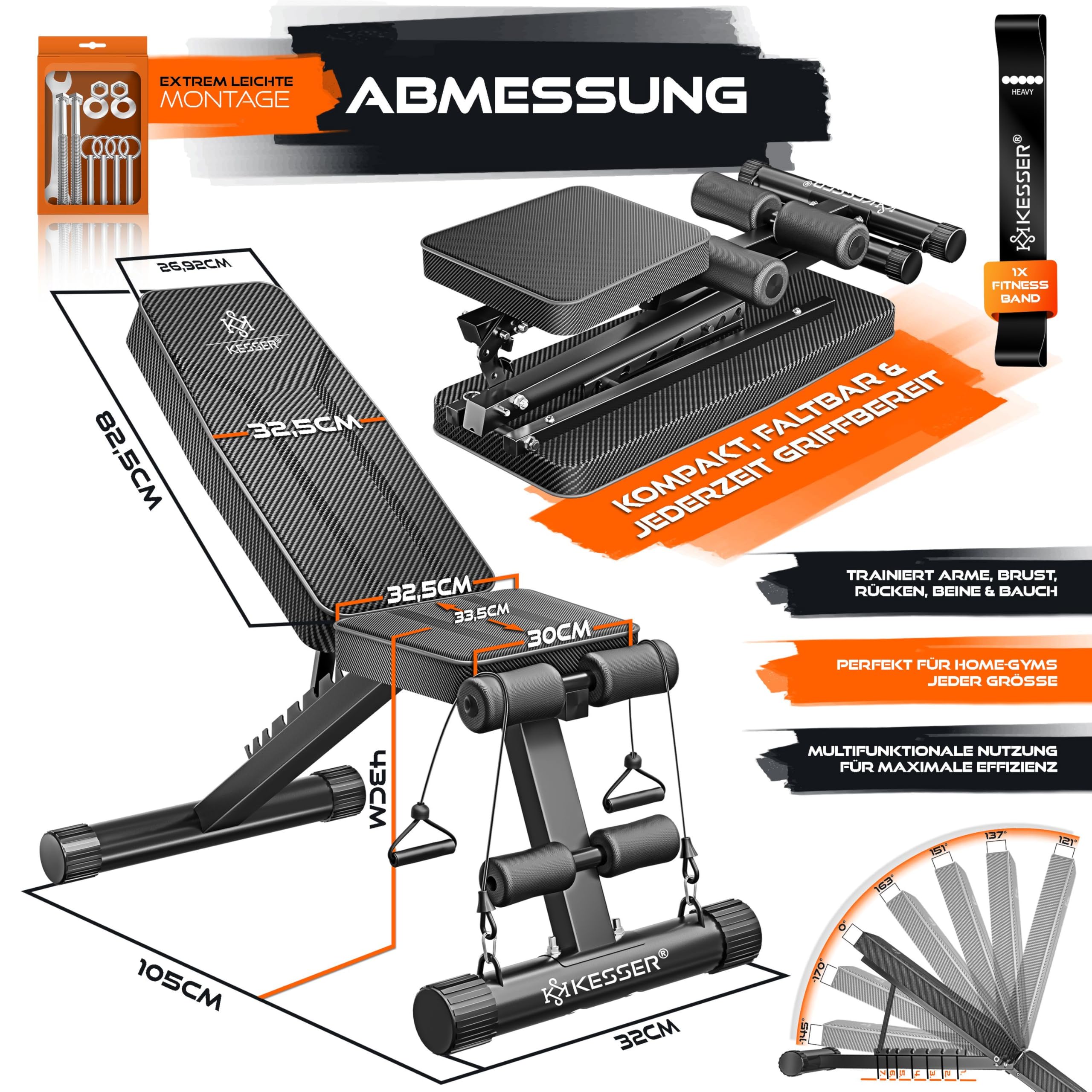 KESSER® Klappbare Hantelbank Multifunktionale Trainingsbank mit Rückenlehne 500kg Belastbarkeit | verstellbare Bank Fitnessgerät zum Bankdrücken | Ganzkörpertraining Schrägbank für Fitness & Training