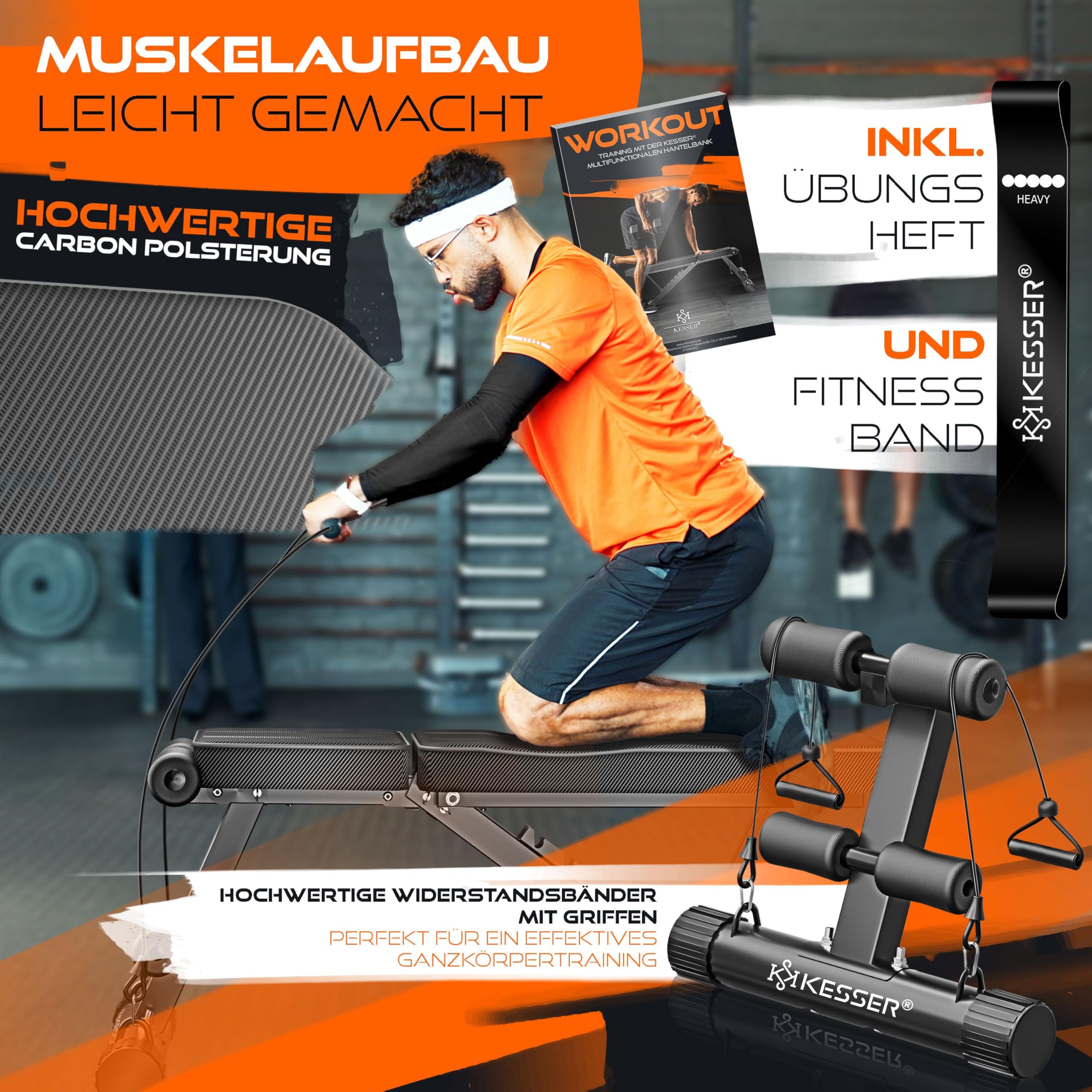 KESSER® Klappbare Hantelbank Multifunktionale Trainingsbank mit Rückenlehne 500kg Belastbarkeit | verstellbare Bank Fitnessgerät zum Bankdrücken | Ganzkörpertraining Schrägbank für Fitness & Training